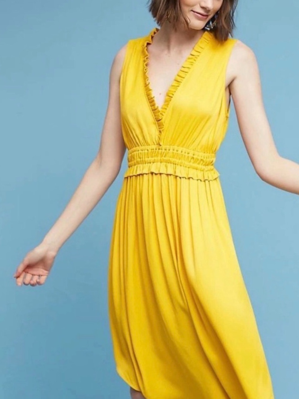 Maeve Anthropologie La Habana Dress Women's Small Yellow Ruffle Midi Sundress - Picture 1 of 16